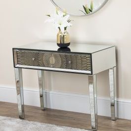 Gold Mirrored Console Table Abreo Home Furniture Pertaining To Antique Blue Wood And Gold Console Tables (View 1 of 20)