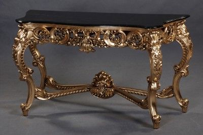 Gold Ornate Rococo Hall Black Marble Console Table | Ebay Within Black And Gold Console Tables (View 11 of 20)