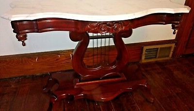 Gorgeous Vintage Mahogany Marble Top Sofa Hall Table Console Lyre Harp Regarding Marble Top Console Tables (Gallery 19 of 20)