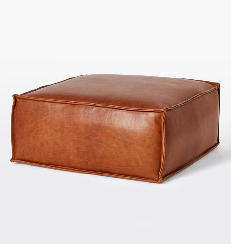 Grant 36" Square Leather Ottoman | Rejuvenation Inside Dark Brown Leather Pouf Ottomans (View 4 of 20)