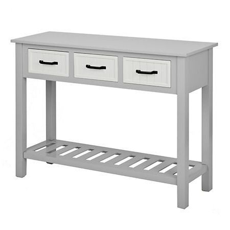 Gray And White Beadboard 3 Drawer Console Table | Kirklands | White In White Triangular Console Tables (View 8 of 20)
