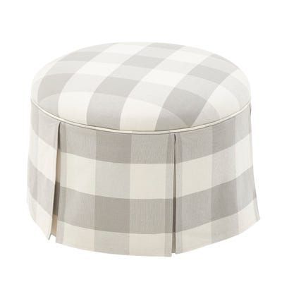 Gray Buffalo Check Skirted Ottoman | Ottoman, Small Round Ottoman Pertaining To Blue And Gold Round Side Stools (Gallery 20 of 20)