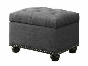 Gray Fabric Seat Storage Ottoman Hinged Lid Button Tufted Living Room Intended For Gray Fabric Oval Ottomans (View 13 of 20)