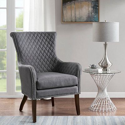 Gray Lanea Quilted Accent Chair With Silver Studs | Blue Accent Chairs With Gray Chenille Fabric Accent Stools (View 8 of 20)