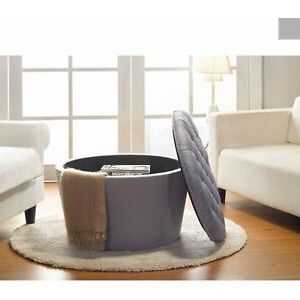 Gray Round Storage Ottoman Cocktail Tufted Contemporary Fabric Nailhead Throughout Round Gray Faux Leather Ottomans With Pull Tab (Gallery 20 of 20)