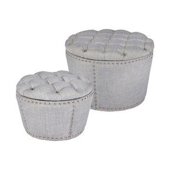 Gray Round Tufted Ottomans With Nailheads, Set Of 2 – Christmas Tree Pertaining To Light Gray Tufted Round Wood Ottomans With Storage (Gallery 20 of 20)