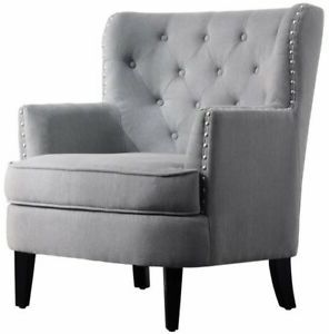 Gray Wingback Tufted Club Chair Accent Arm Chairs Grey Nail Head With Regard To Satin Gray Wood Accent Stools (View 14 of 20)