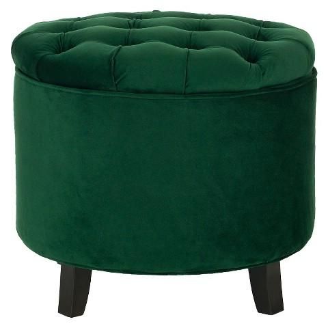 Green Button Tufted Large Round Velvet Storage Ottoman For Green Fabric Square Storage Ottomans With Pillows (View 15 of 20)