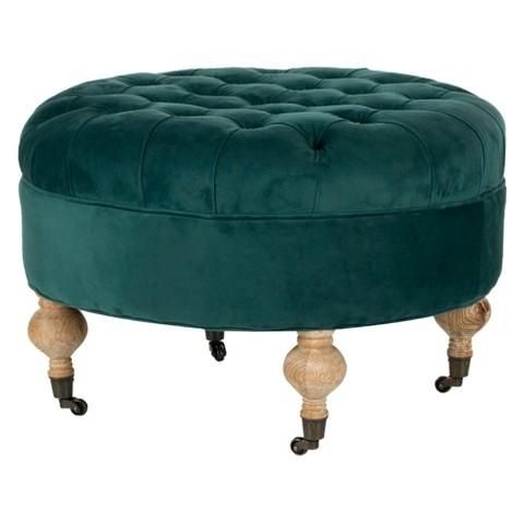 Green Button Tufted Large Round Velvet Storage Ottoman Pertaining To Green Fabric Square Storage Ottomans With Pillows (Gallery 20 of 20)