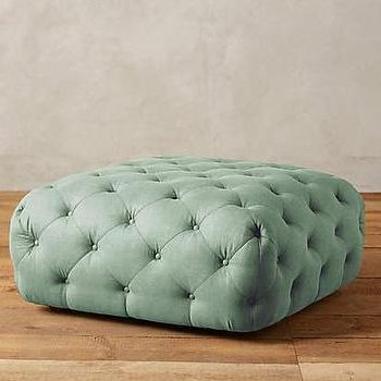 Green Button Tufted Large Round Velvet Storage Ottoman Within Green Fabric Oversized Pouf Ottomans (View 16 of 20)