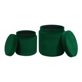 Green Round Velvet Storage Ottoman Footstool Set Of 2 In 2020 | Storage For Green Pouf Ottomans (Gallery 19 of 20)