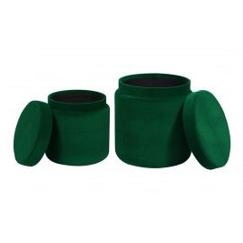 Green Round Velvet Storage Ottoman Footstool Set Of 2 In 2020 | Storage Throughout Modern Oak And Iron Round Ottomans (View 18 of 20)