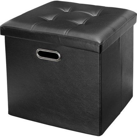 Greenco Faux Leather, Tufted, Ottoman Stool Seat And Foot Rest Intended For Black Faux Leather Cube Ottomans (View 7 of 17)