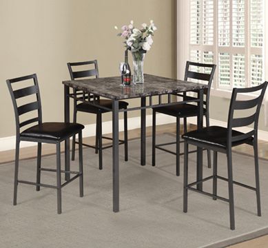 Grey Faux Marble 5 Piece Pub Set With Gray And Natural Banana Leaf Accent Stools (View 4 of 20)