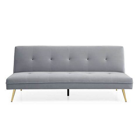 Grey Velvet Click Clack Sofa Bed | Abingdon Beds & Interiors Intended For Honeycomb Cream Velvet Fabric And Gold Metal Ottomans (Gallery 20 of 20)