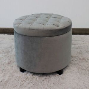 Grey Velvet Round Ottoman Storage Seat Stool (View 12 of 20)