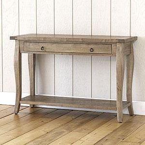 Grey Weathered Farmhouse Console Table – Tables – Cost Plus World Market Inside Gray Wood Black Steel Console Tables (View 9 of 20)