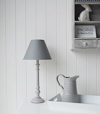 Grey Wooden Ribbed Bedside Table Lamp – The White Lighthouse Regarding Gray And White Fabric Ottomans With Wooden Base (Gallery 19 of 20)