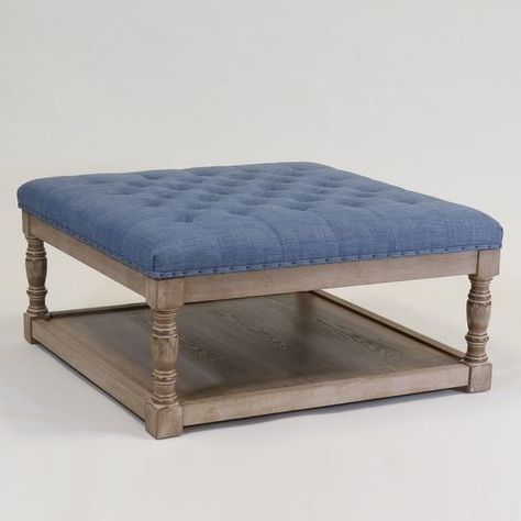 Hailey Shelved Tufted Cocktail Ottoman In 2020 | Ottoman Table, Fabric Within Blue Fabric Tufted Surfboard Ottomans (View 4 of 20)