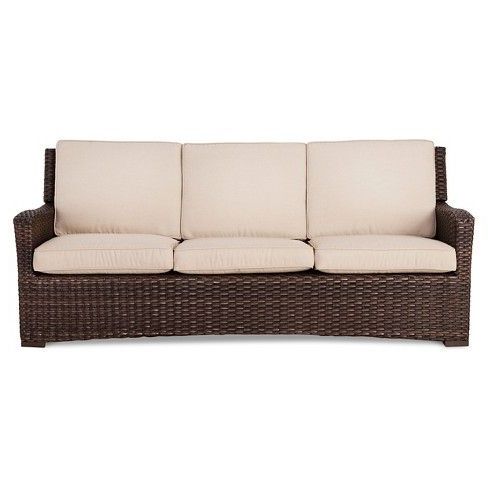 Halsted Wicker Patio Sofa – Tan – Threshold™ | Wicker Patio Furniture Within Black And Tan Rattan Console Tables (View 11 of 20)