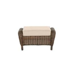 Hampton Bay Beacon Park Brown Wicker Outdoor Patio Ottoman With Intended For Gray And Beige Trellis Cylinder Pouf Ottomans (View 7 of 20)