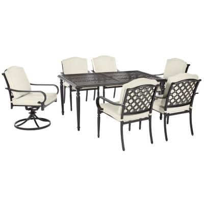 Hampton Bay Laurel Oaks 4 Piece Brown Steel Outdoor Patio Conversation Pertaining To Black Metal And White Linen Ottomans Set Of  (View 1 of 20)