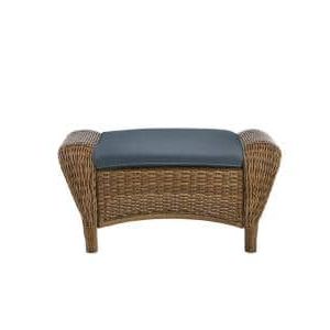 Hampton Bay Park Meadows Off White Wicker Outdoor Patio Ottoman With In Black And Off White Rattan Ottomans (View 12 of 20)