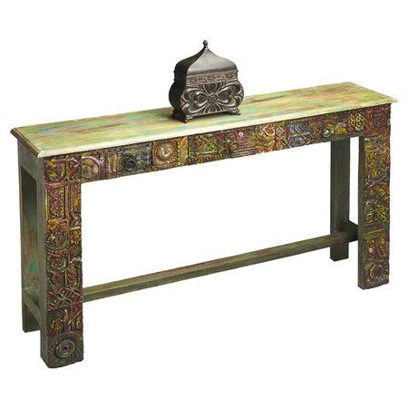 Hand Carved And Painted Console Table Crafted From Recycled Mango Wood Inside Hand Finished Walnut Console Tables (View 3 of 20)