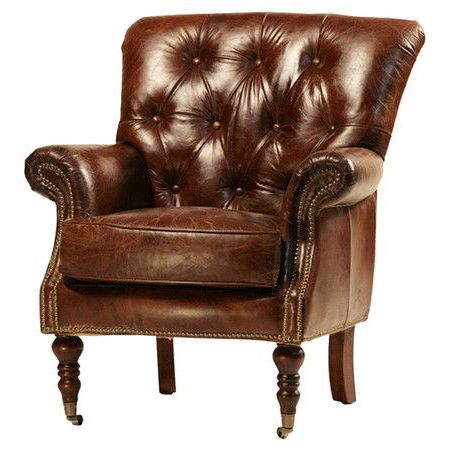 Hand Finished Top Grain Leather Club Chair With Diamond Button Tufting With Medium Brown Leather Folding Stools (View 10 of 20)