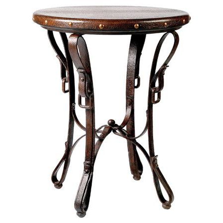 Hand Forged Iron End Table With A Bonded Leather Top And Crocodile With Regard To Round Iron Console Tables (View 10 of 20)