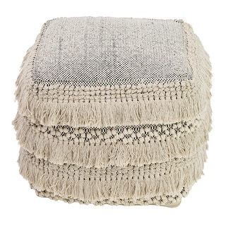 Hand Woven Boho Cube Floor Pouf Ottoman Foot Rest – Natural Beige Inside Traditional Hand Woven Pouf Ottomans (View 9 of 20)