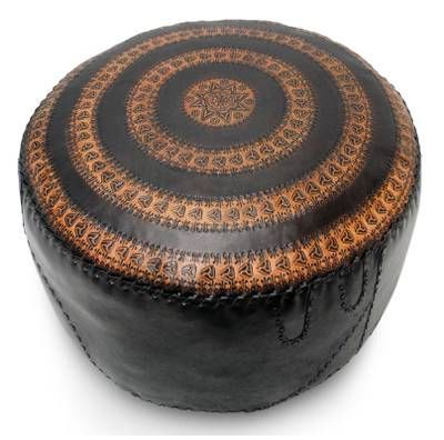 Handcrafted Leather Ottoman Cover, 'manaus Star' In 2020 | Brown Inside Brown Fabric Tufted Surfboard Ottomans (View 18 of 20)