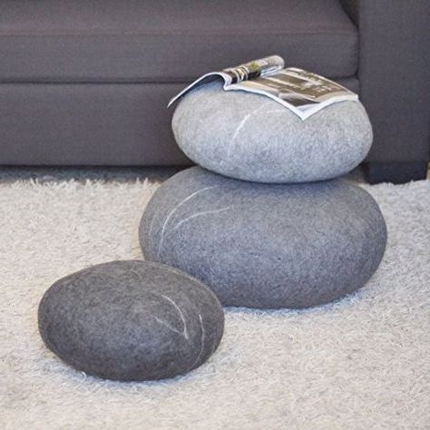 Handmade Furniture Felted Wool Stones Ottoman Floor Cushions Pouf Floor For Cream Wool Felted Pouf Ottomans (View 18 of 20)