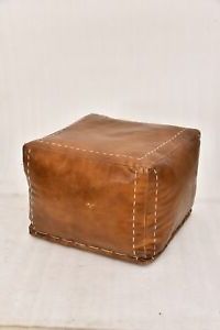 Handmade Genuine Brown Leather Pouf High Quality Ottoman Pouffe Regarding Brown Leather Tan Canvas Pouf Ottomans (View 10 of 20)