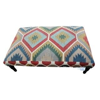 [handmade] Hand Woven Wooden Kilim Ottoman (india) – Free Shipping Throughout Traditional Hand Woven Pouf Ottomans (View 2 of 20)