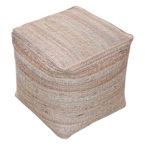 Handwoven Of 100% Natural Hemp Fibers In Tones Of Light Brown, Tan, And In Natural Beige And White Cylinder Pouf Ottomans (View 13 of 20)
