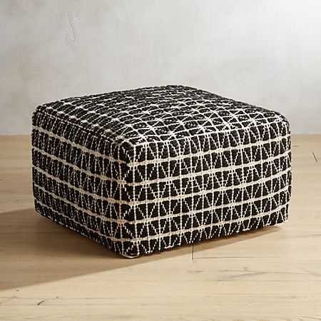 Handwoventrnglblknwhtpoufshf18 1x1 | Black And White Dining Room, Pouf Throughout Charcoal And White Wool Pouf Ottomans (View 11 of 20)