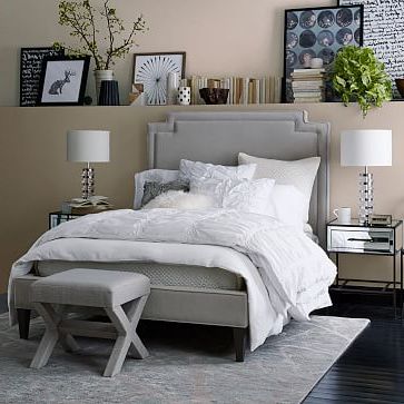 Harlow Upholstered Bed – Performance Velvet | West Elm Intended For Gray And White Fabric Ottomans With Wooden Base (Gallery 20 of 20)
