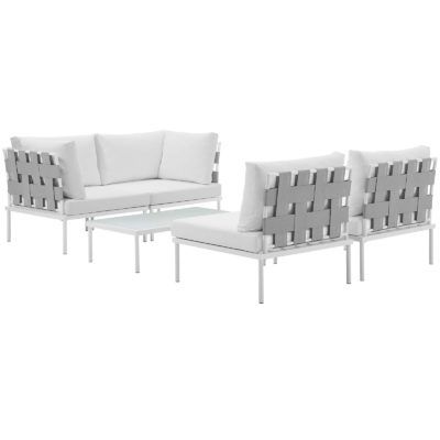 Harmony 5 Piece Outdoor Patio Aluminum Sectional Sofa Set In White With Regard To 5 Piece Console Tables (View 2 of 20)