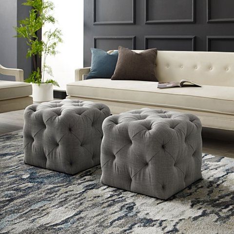 Harmony Velvet Or Linen Ottoman – Square Shaped | Allover Tufted Design In White And Blush Fabric Square Ottomans (View 15 of 20)