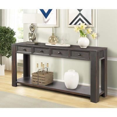 Harper & Bright Designs Black Grange Regency 4 Drawer Console Table Intended For Swan Black Console Tables (Gallery 19 of 20)