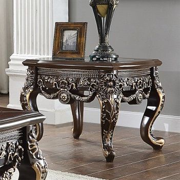 Hd 905 C Homey Design Occasional Tables Victorian Style Cherry With Regarding Antique Gold And Glass Console Tables (Gallery 19 of 20)