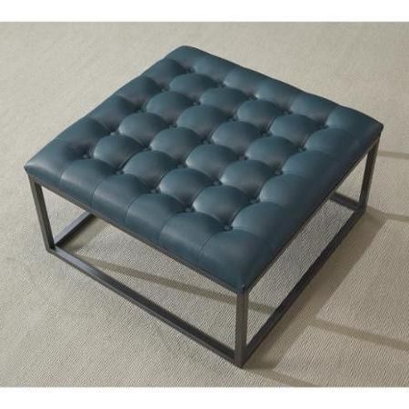 Healy Teal Leather Tufted Ottoman – Walmart | Tufted Ottoman Regarding Tufted Ottomans (View 16 of 20)