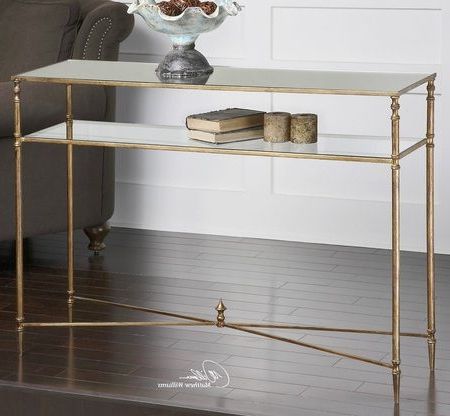 Henzler Mirrored Gold Leaf Console Table | Console Table, Console Sink With Regard To Gold Console Tables (View 2 of 20)