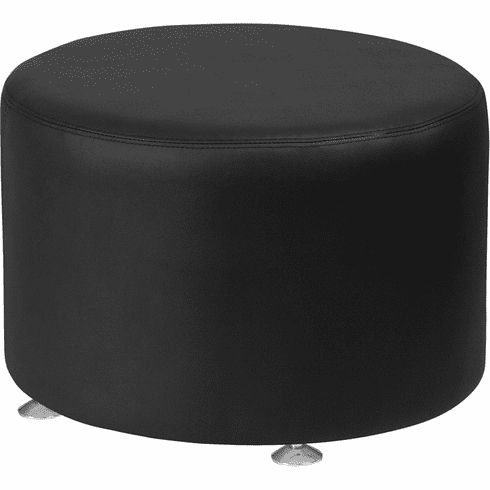 Hercules Alon Black Leather 24'' Round Ottoman [zb 803 Rd 24 Bk Gg] Intended For Black And Natural Cotton Pouf Ottomans (View 13 of 20)