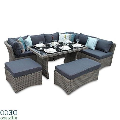 High Back 6pc Corner Sofa Dining Rattan Garden Set – Natural Tri Weave In Natural Woven Banana Console Tables (View 17 of 20)