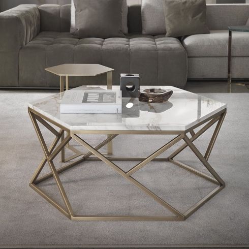 Hive Hexagonal Marble Coffee Table, Contemporary Pertaining To Metallic Gold Console Tables (Gallery 19 of 20)