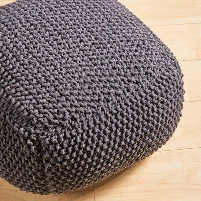 Hollis Knitted Cotton Square Pouf Dark Gray – Christopher Knight Home Pertaining To Cream Cotton Knitted Pouf Ottomans (View 11 of 20)