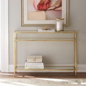 Home Decorators Collection Bella Aged Gold Narrow Glass Console Table Regarding Oval Aged Black Iron Console Tables (View 17 of 20)