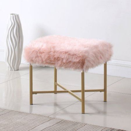 Homepop Decorative Faux Fur Square Ottoman, Multiple Colors – Walmart Throughout Textured Blush Round Pouf Ottomans (Gallery 20 of 20)